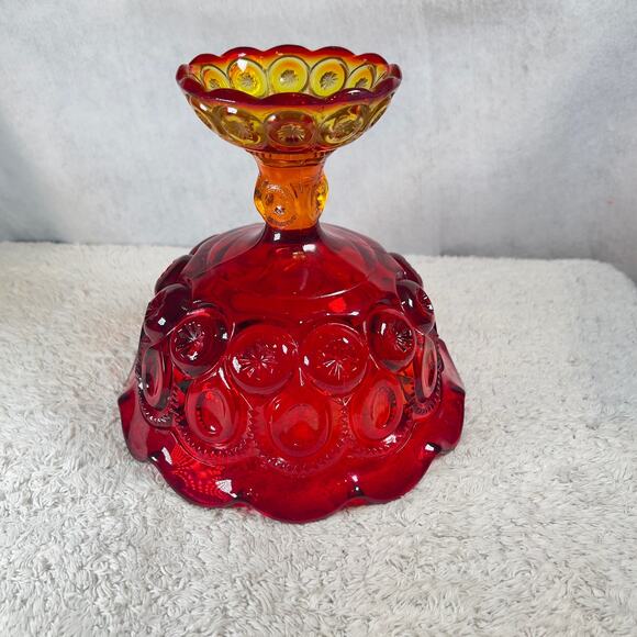 L E Smith Vintage Victorian Amberina Carnival Glass Compote Bowl Amber Red Fruit - Picture 14 of 16